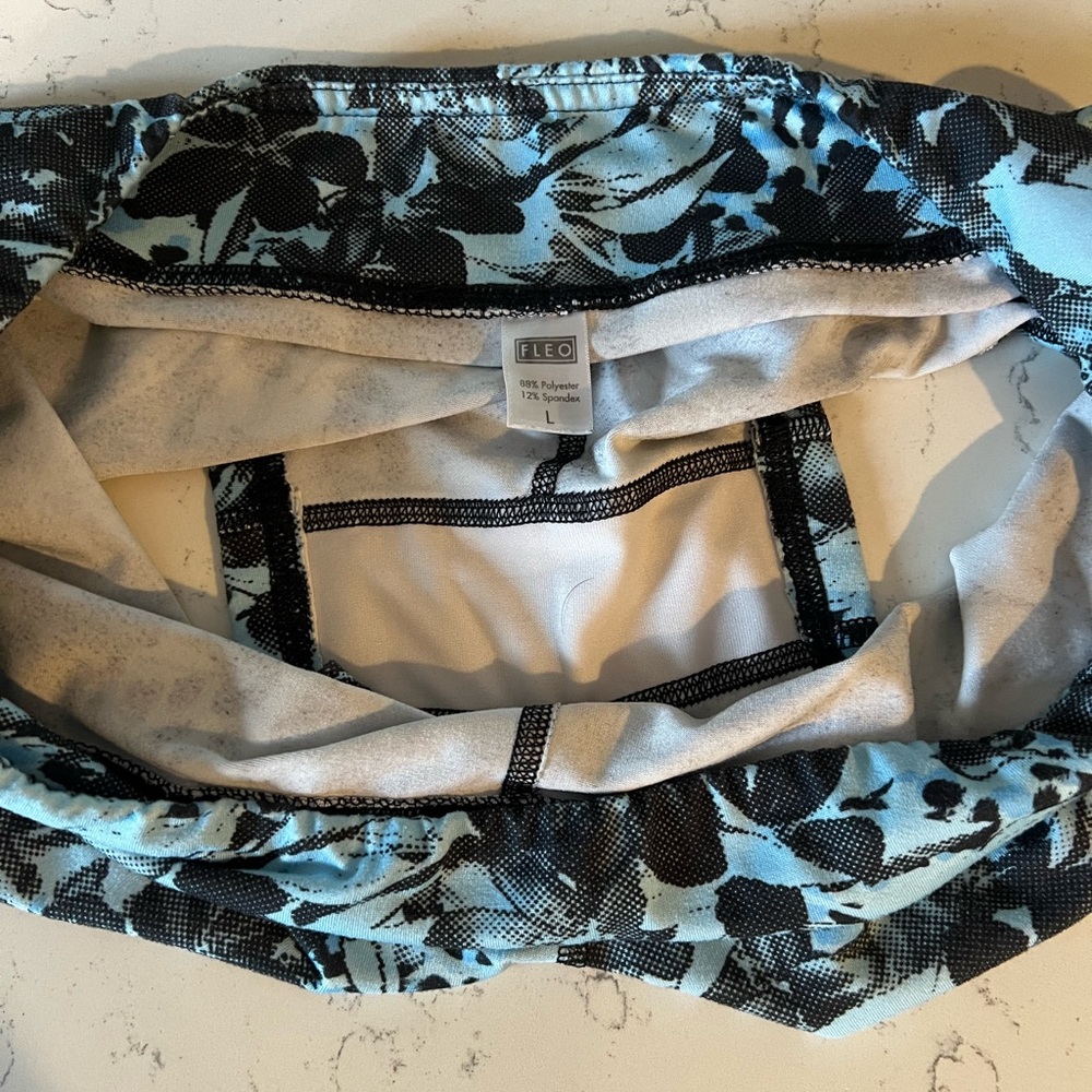 Fleo Booty shorts size large, light blue with black flowers